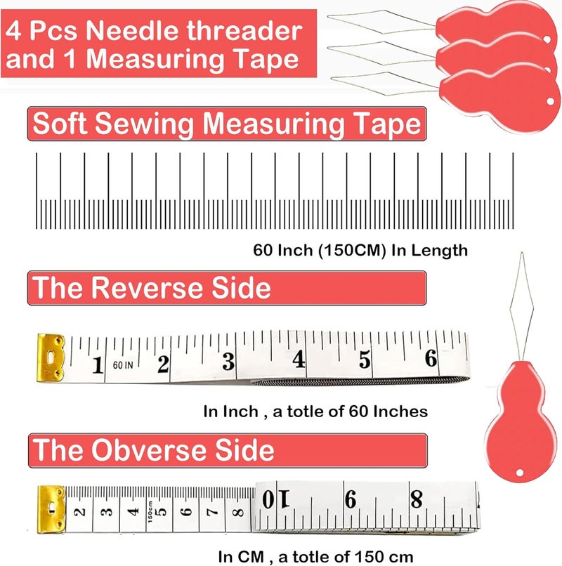 Orrdice 55 PCS Large Eye Sewing Needles, 5 Sizes Hand Sewing Needles, Including Embroidery - 50PCs with 4 Pcs Needle Threader and 1 Measuring Tape - Image 3